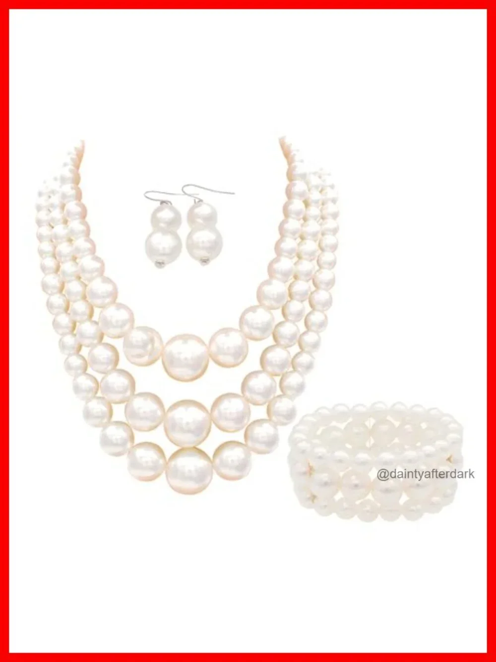 Chunky Faux Pearl Necklace and Earring Set - 1920s Gatsby Accessories
